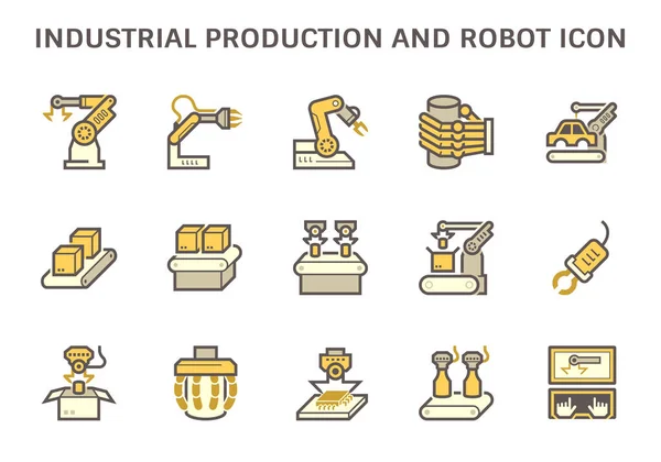 Industriell Produktionsikon Såsom Robot Produktionslinje Box Förpackning Och Annan Vektor — Stock vektor