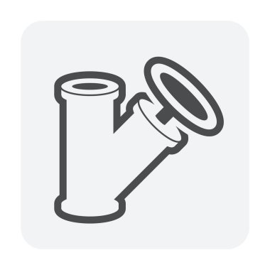 Boru konektörü ve valf simgesi.