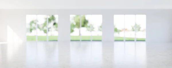 Відображення Порожньої Кімнати Мармурової Підлоги Прозорими Скляними Дверима Перспективі Чистим — стокове фото