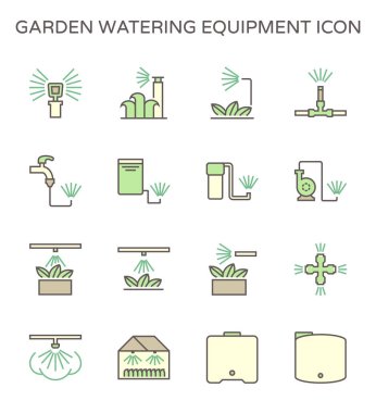 Garden watering equipment and sprinkler icon set for automatic sprinkler system graphic design element, editable stroke. clipart