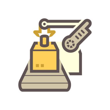 Robot el yapımı konserve ürünü üretim endüstrisi vektör ikonu tasarımında kutu ambalajına konur.