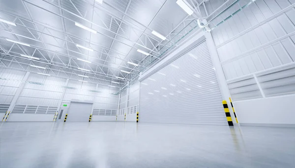 コンクリート床と空の倉庫ビルの3Dレンダリング新規かつきれいな状態 — ストック写真