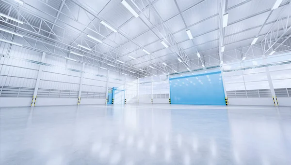Renderização Hangar Vazio Piso Concreto Porta Obturador Condição Limpa Nova — Fotografia de Stock
