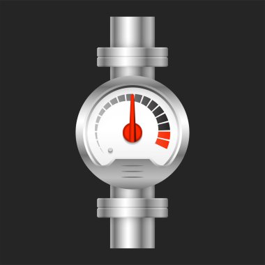 Basınç göstergesi tasarımı ve beyaz arkaplanda izole edilmiş çelik boru.