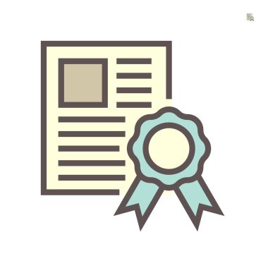 Beyaz arkaplan üzerinde sertifika belge vektör ikonu tasarımı, 64x64 piksel mükemmel ve düzenlenebilir vuruş.