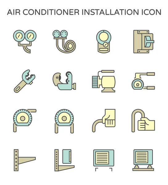 Klimaanlage Installationsteile Und Werkzeuge Vektor Symbol Set Design Editierbarer Strich — Stockvektor