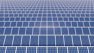 Güneş enerjisini elektrik enerjisine çeviren 3d sıralı güneş panelinin perspektif görüntüsü.