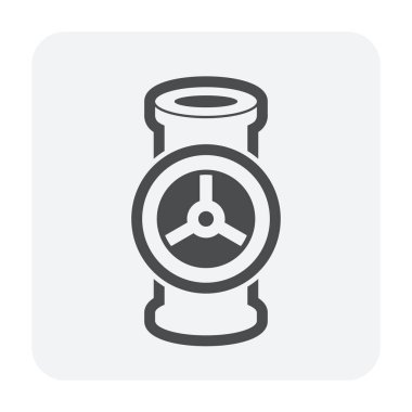 Boru konektörü ve valf simgesi.