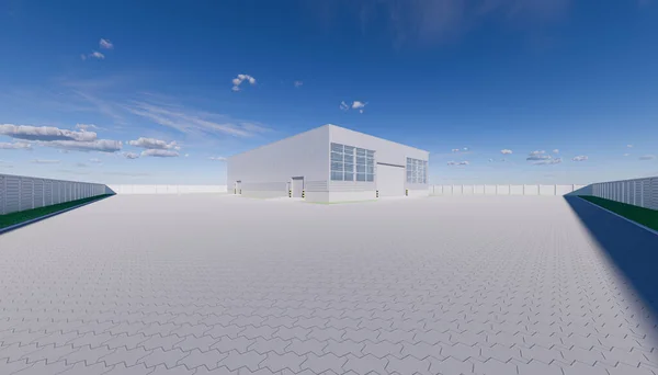 Boyutlu Hangar Inşaatı Dış Yüzey Kepenk Kapağı Tuğla Zemin — Stok fotoğraf