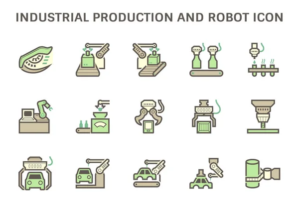 Icône Production Industrielle Tels Que Robot Ligne Production Emballage Boîte — Image vectorielle