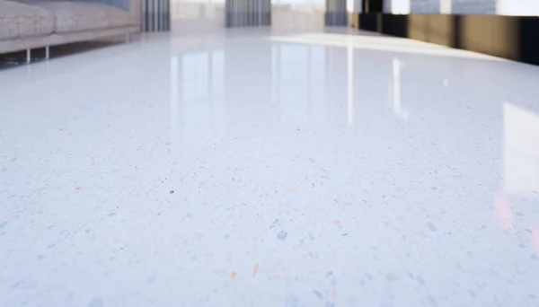 Rendering Empty Room Granite Floor Shiny Reflection Perspective View Clean — Stock Photo, Image