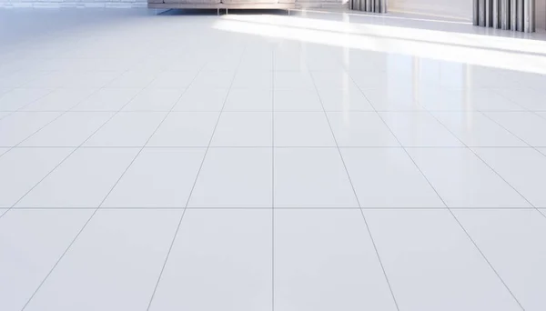 Rendering Empty Room White Tile Floor Grid Line Shiny Reflection — Stock Photo, Image