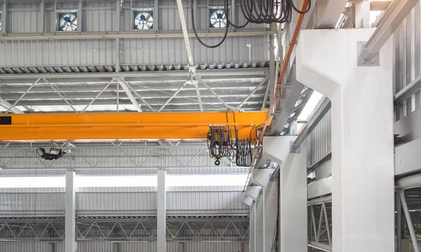 Grue Aérienne Crochet Sur Poutre Acier Avec Fond Mur Usine — Photo