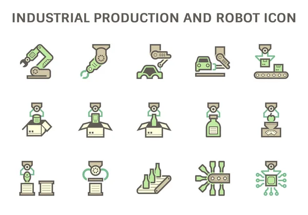 Ikona Produkcji Przemysłowej Taka Jak Robot Linia Produkcyjna Opakowanie Pudełkowe — Wektor stockowy