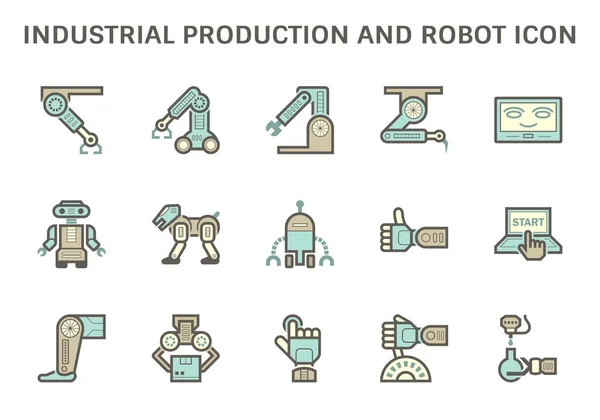 Produkcja Przemysłowa Robot Komputer Sterowanie Wektor Ikona Zestaw Projekt — Wektor stockowy