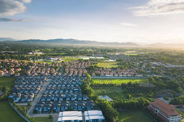 Aerial View Rice Field Housing Estate Chiang Mai Province Thailand — Stock Photo, Image