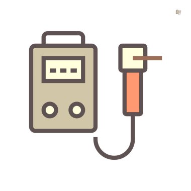 Kaynak kabini ve kaynak makinesi vektör simgesi tasarımı beyaz arkaplanda, 64x64 piksel mükemmel ve düzenlenebilir vuruş.