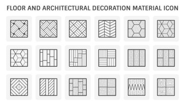 Wood floor and material vector icon consist variety of pattern or texture. Wood flooring is any product manufactured from timber such as parquet, laminate, plank and hardwood. Floor finishing material