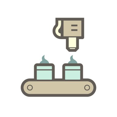 Gıda işleme endüstrisi vektör ikonu tasarımında krem üzerine krema içeren buzlu ipuçları beyaz arka planda.