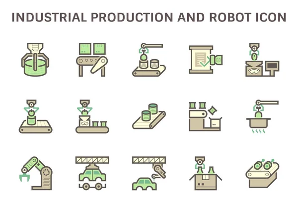 Industriële Productie Robot Computer Controle Vector Pictogram Set Ontwerp — Stockvector