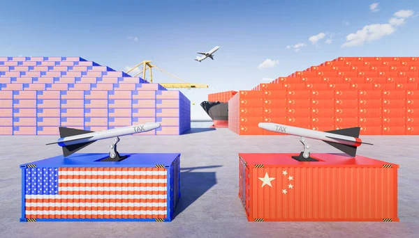 Representación Contenedores Carga Diseño Concepto Guerra Comercial Entre China Nosotros — Foto de Stock