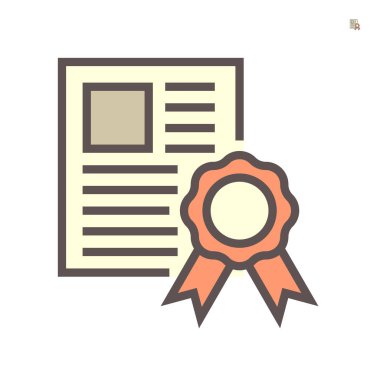 Beyaz arkaplan üzerinde sertifika belge vektör ikonu tasarımı, 64x64 piksel mükemmel ve düzenlenebilir vuruş.