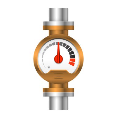 Basınç göstergesi tasarımı ve beyaz arkaplanda izole edilmiş çelik boru.