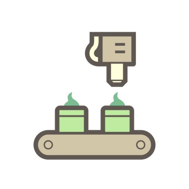 Gıda işleme endüstrisi vektör ikonu tasarımında krem üzerine krema içeren buzlu ipuçları beyaz arka planda.