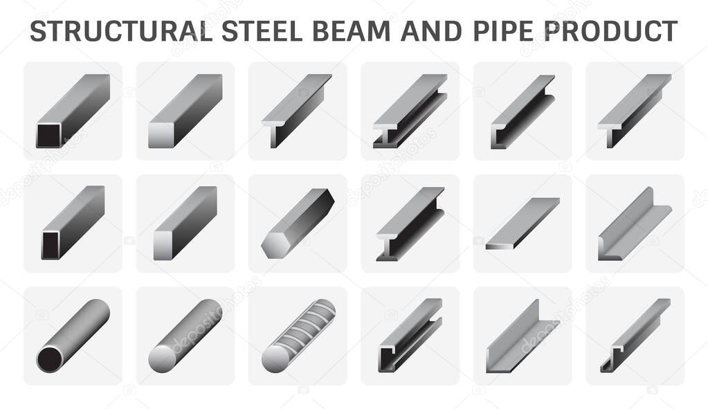 Structural steel beam and pipe product vector icon design.