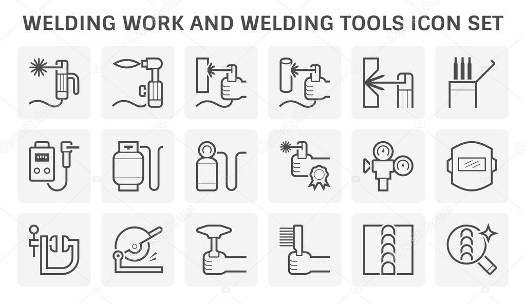 Welding work and welding tools vector icon set design.