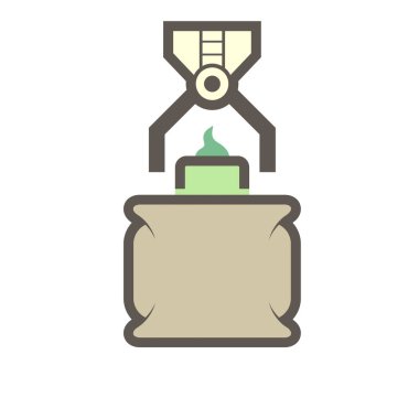 Robot el, gıda işleme vektör ikonu tasarımında beyaz arkaplanda ürün ambalajlama içine koydu.