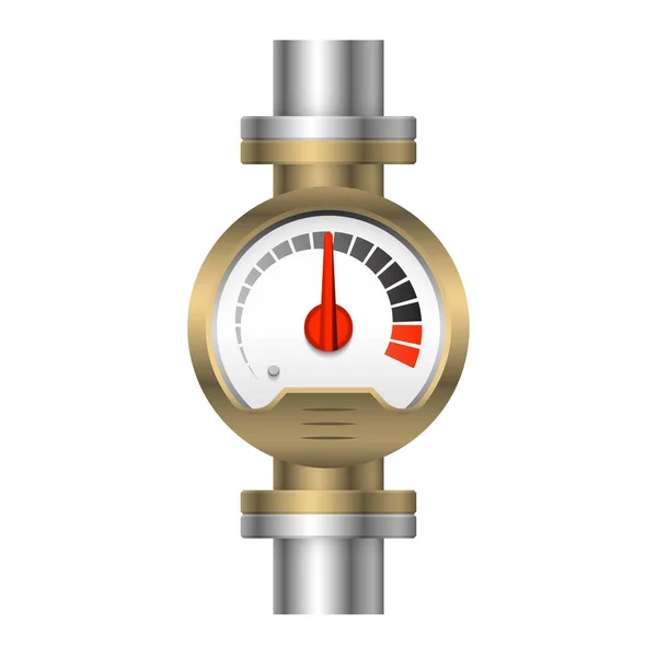 Pressure Gauge Meter Design Steel Pipe Isolated White Background — Stock Vector