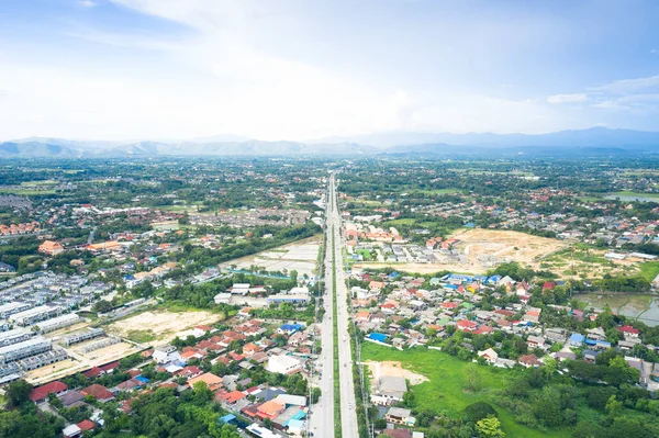 Flygfoto Över Motorvägen Chiang Mai Lampang Provinsen Thailand Och Fordon — Stockfoto