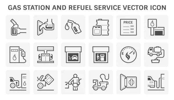 Benzinestation Tankservice Vector Pictogram Set Ontwerp — Stockvector