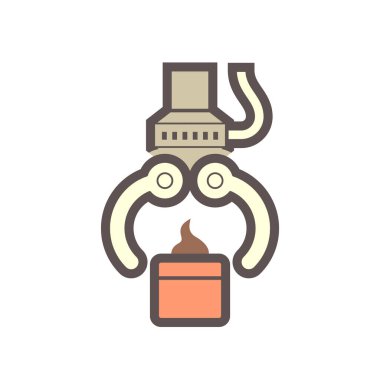 Robot el beyaz arka planda gıda işleme endüstrisi vektör ikonu tasarımında tatlı yiyecekler algılıyor.