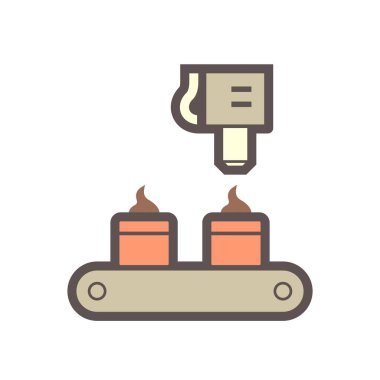 Gıda işleme endüstrisi vektör ikonu tasarımında krem üzerine krema içeren buzlu ipuçları beyaz arka planda.