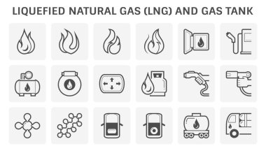 Sıvılaştırılmış doğalgaz veya LNG gaz ve gaz tankı vektör simgesi dizaynı.
