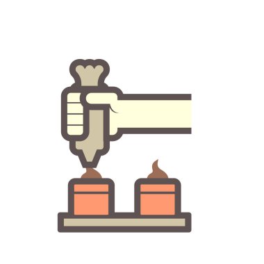 Beyaz arka planda gıda işleme endüstrisi vektör ikonu tasarımında kremalı buzlu ipuçları.