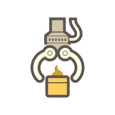 Robot el beyaz arka planda gıda işleme endüstrisi vektör ikonu tasarımında tatlı yiyecekler algılıyor.