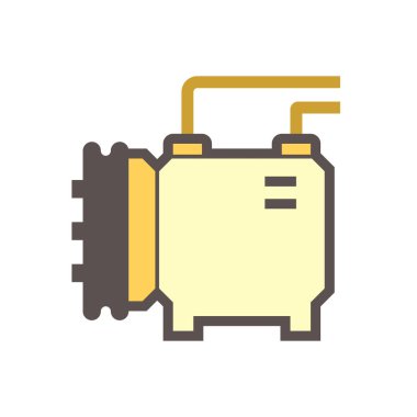 Otomobil simgesi için hava kompresörü. Kemer ve araç motoruyla kullanılıyor. Araçtaki klima sisteminin bir parçası. Sıcaklık ve nem kontrolü için soğutma, nem ve ısı havalandırması.
