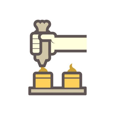 Beyaz arka planda gıda işleme endüstrisi vektör ikonu tasarımında kremalı buzlu ipuçları.