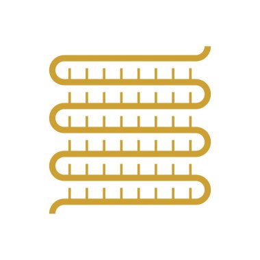 Yoğunlaştırıcı birim simgesi. Havalandırma havalandırma sistemindeki sıcaklık ve nem kontrol teknolojisi. Soğutma, nem ve ısı havalandırması için. Bakır tüp, boru, sıvı veya gazdan oluşur..