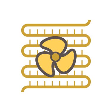 Yoğunlaştırıcı birim simgesi. Havalandırma havalandırma sistemindeki sıcaklık ve nem kontrol teknolojisi. Soğutma, nem ve ısı havalandırması için. Vantilatör, kompresör, bakır tüp ve sıvı içerir..