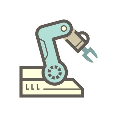 Üretim endüstrisindeki robot el teknolojisi beyaz arka planda vektör ikonu tasarımı.