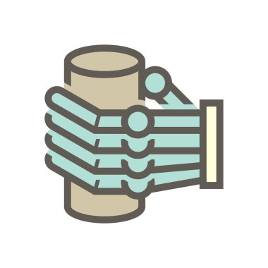 Beyaz arkaplanda teknoloji vektör ikonu tasarımını göstermek için robot el ele tutuşmuş içme bardağı.