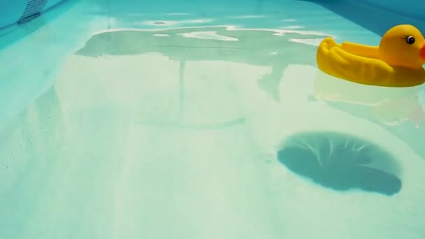 Желтая Резиновая Утка Плавающая Надувном Бассейне Детская Игрушка Бассейне — стоковое видео
