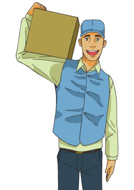 kutusu ile gülümseyen kurye