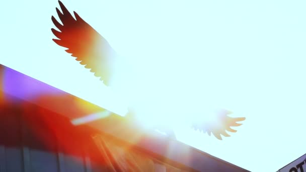 Orzeł podburzający skrzydła latające szybowce. Amerykański symbol wolności.drewniany orzeł — Wideo stockowe