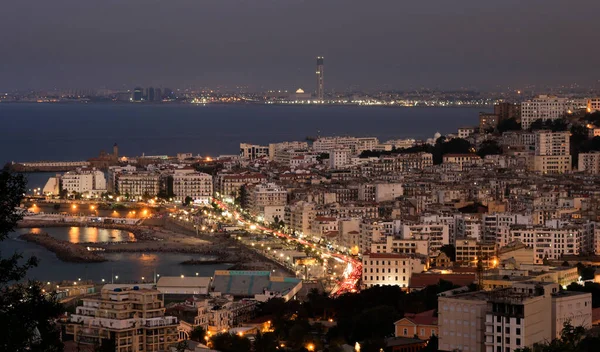 Uitzicht Kust Van Algiers Een Bewolkte Nacht — Stockfoto