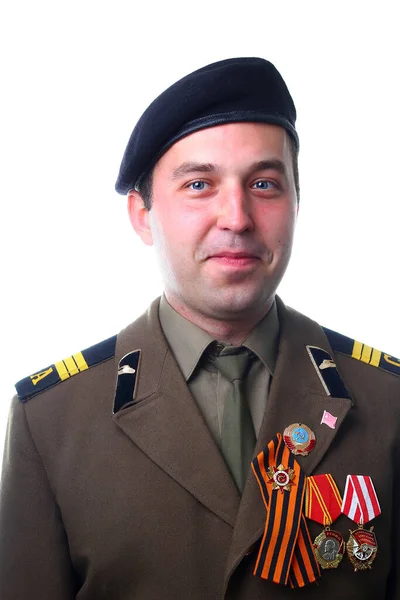 Soldat Sovjetunionen Vit Bakgrund — Stockfoto